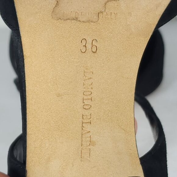 Manolo Blahnik Women's EU36 US6 Black Satin Pointed Toe Stiletto Mules Pumps - Picture 14 of 16